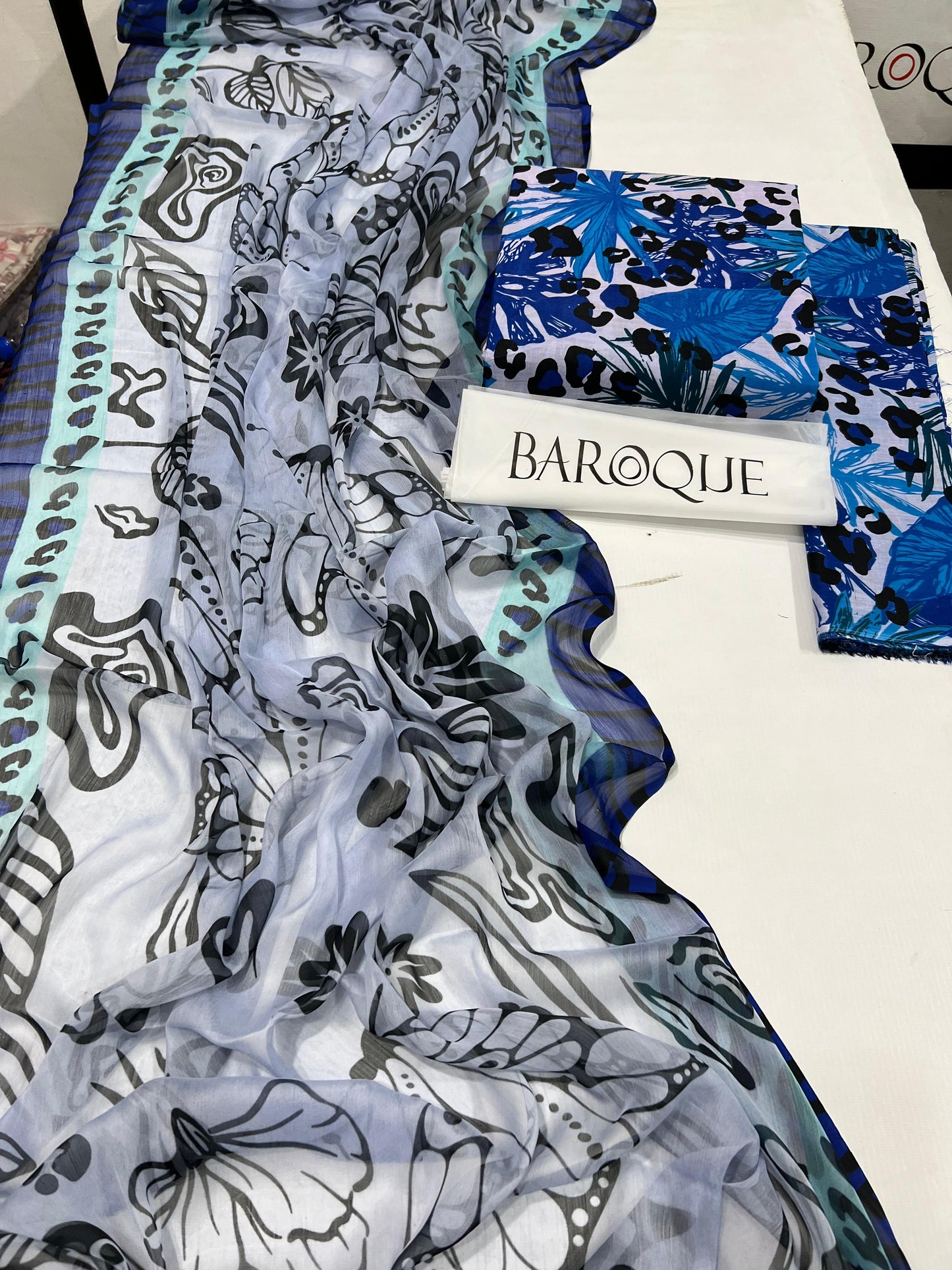 Baroque Unstitched Lawn Suit – Yellow & Blue Floral 3-Piece Unstitched for Summer Collection 2025