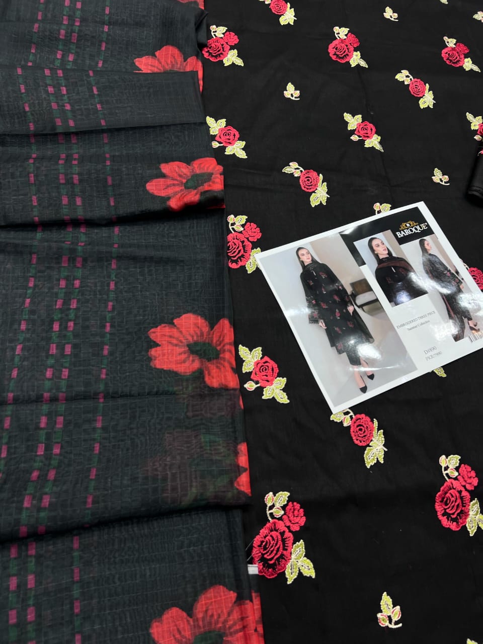 Elegant Black Embroidered Floral Suit with Maroon Dupatta – Festive Wear 2025 For Summer Callection