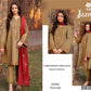Jazmin Embroidered Three-Piece Summer Suit – Olive Gold with Maroon Dupatta | D#896 For Summer Callection