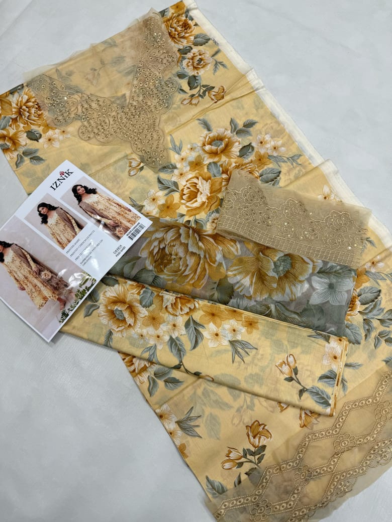 Luxury Pakistani Pink Floral Embroidered Lawn Suit with Chiffon Dupatta - Iznik D#881B Summer Collection 2025