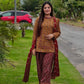 Bin Saeed Unstitched 3-Piece Lawn Suit – Maroon & Mustard Floral Print with Traditional Borders