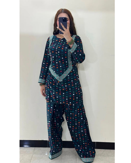 Trendy Black Punjabi Patiala Suit for Women – Multicolor Polka Dot Printed Salwar Kameez with Dupatta