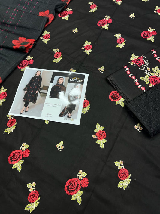 Elegant Black Embroidered Floral Suit with Maroon Dupatta – Festive Wear 2025 For Summer Callection