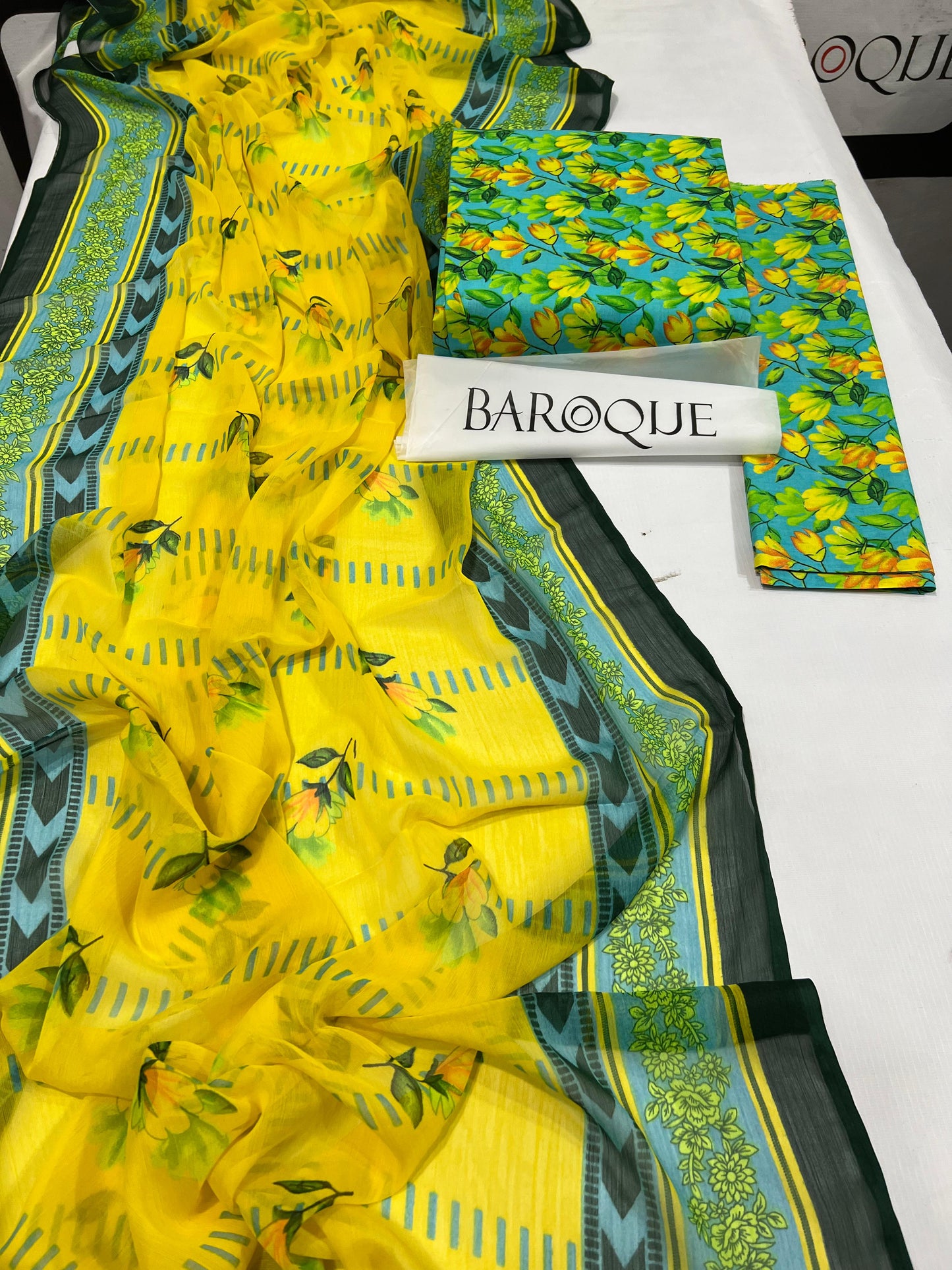 Baroque Unstitched Lawn Suit – Yellow & Blue Floral 3-Piece  Unstitched   for Summer Collection 2025
