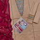 Jazmin Embroidered Three-Piece Summer Suit – Olive Gold with Maroon Dupatta | D#896 For Summer Callection